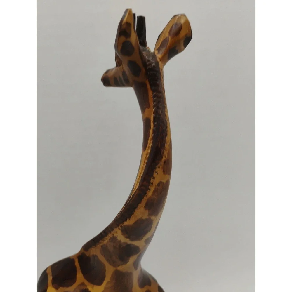 PAIR OF HAND CARVED & PAINTED WOODEN GIRAFFE FIGURINES FROM KENYA - 12